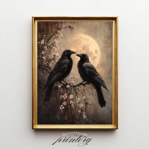 Full Moon Raven Art Print | Gothic Crow Digital Wall Decor | PRINTABLE Halloween Wall Art | Witchy Home Decor | Rustic Autumn Moody Decor