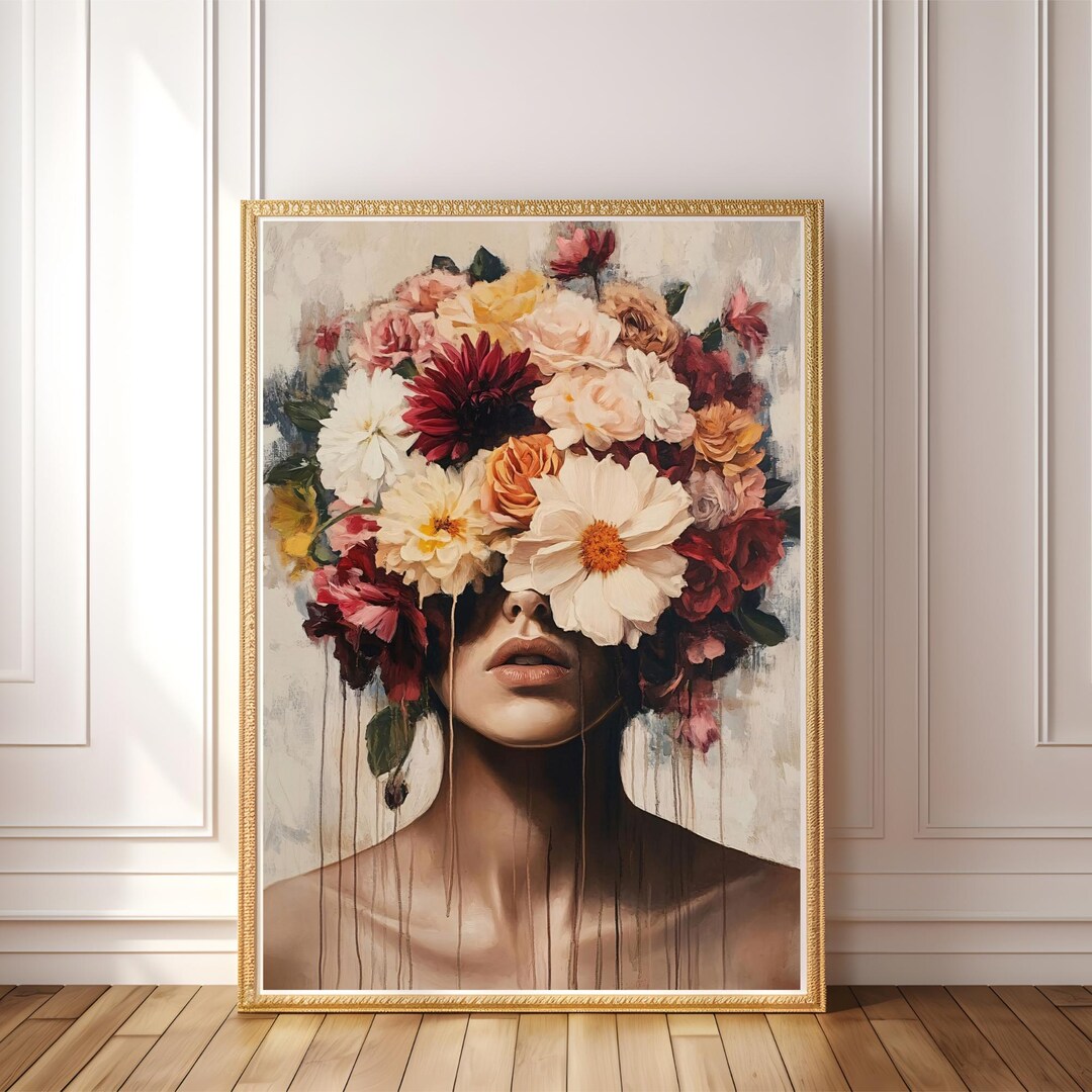 PRINTABLE Flower Head Oil Painting, Maximalist Wall Art, Surreal
