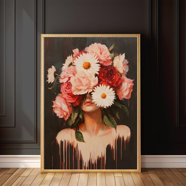 PRINTABLE Flower Head Painting, Surreal Portrait, Floral Face Print ...