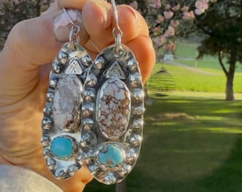 Sterling Silver Earrings with Wild horse and Turquoise