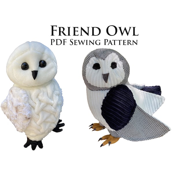 Friend Owl PDF Plushie Sewing Pattern for Home Printers and Projectors/ Barn Owl/ Hedwig/ Great Horned Owl/ Snowy Owl