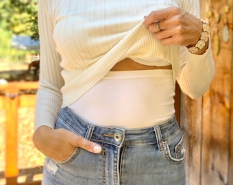 Organic Cotton White Haramaki | Belly Warmer | Waist Warmer | Belly Band | Women's Shapewear | Core Warmer | Yoga | Back Warmer | Dance wear