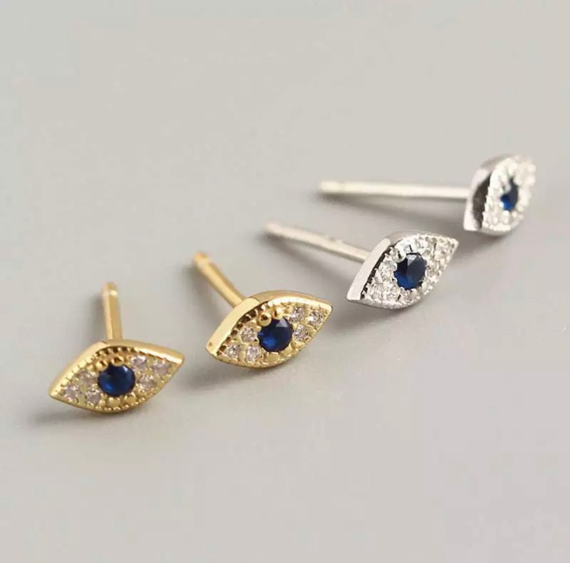 Mini evil eye stud earrings cubic zirconia studs Etsy
