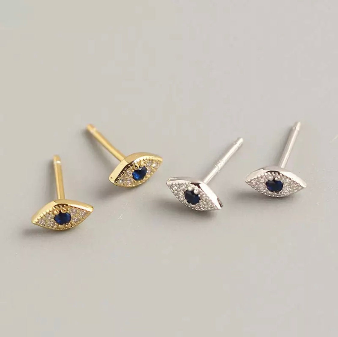 Mini evil eye stud earrings cubic zirconia studs Etsy
