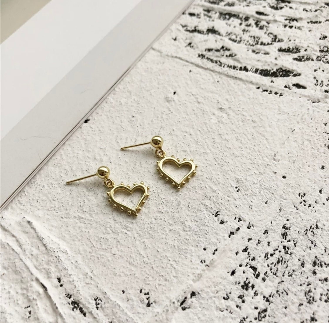 Sterling silver/18k gold heart hoop stud earrings vintage Etsy