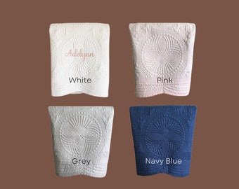 Personalized New Mom Baby Shower Gift - Custom Baby Name Heirloom Keepsake Quilt - Embroidered Monogram Blanket for Baby Girl or Boy