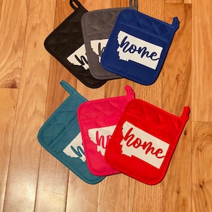 Montana home decorative pot Holder oven mitten with pocket, MT, cabin pot holder, gray, black red, teal pink blue