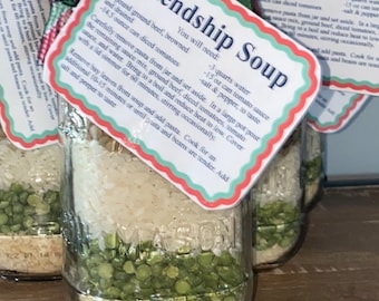Friendship soup in a glass jar, Christmas gift, quick easy family meal, gluten free & vegetarian option