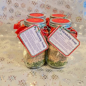 Friendship soup in a glass jar, Christmas gift, quick easy family meal, gluten free & vegetarian option