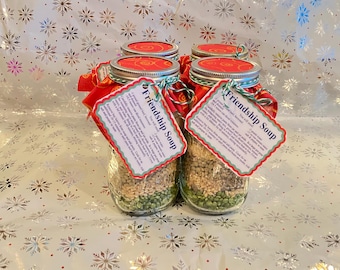 Friendship soup in a glass jar, Christmas gift, quick easy family meal, gluten free & vegetarian option