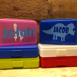 Personalized school pencil box, monogrammed pencil pouch, back to school gift, pink white blue red green box, snack, tooth box, custom box,
