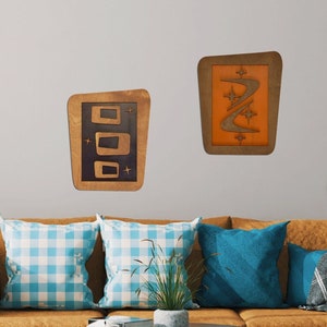 Atomic Googie Wall Art Set | MCM Framed Wood Art | Mid-Century Modern Home Décor