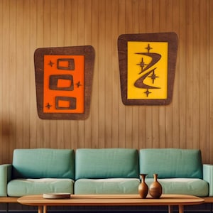 Atomic Googie Wall Art Set | Custom MCM Framed Wood Art | Mid-Century Modern Home Décor