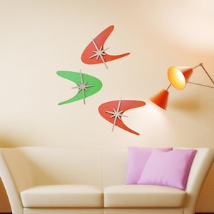 Atomic Mid Century Modern Boomerang Wall Art Set of 3 | Retro Décor with Starburst Design | Custom Colors | Googie Wall Art