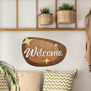 Mid-Century Welcome Sign | Retro Wood Sign | MCM Googie Atomic Art | Mid Century Modern Sign