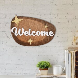Mid-Century Welcome Sign | Retro Wood Sign | MCM Googie Atomic Art | Mid Century Modern Sign