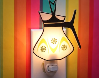 Coffee Pot Night Light | Mid-Century Modern Nightlight | "Atomic Brew" Plug In Light | Retro Percolator MCM Light