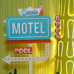 Mid-Century Oasis Motel Sign - Shelf Sitter - Mini Wood Motel Sign