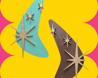 Mid Century Modern Boomerang Wall Art | Atomic Décor with Starburst Design | Custom Colors | Googie Wall Art