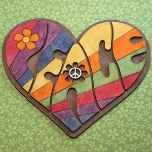 Vibrant Heart-Shaped Wooden Peace Sign | 3D Peace Wall Art | Hippie Peace Heart Wood Decor