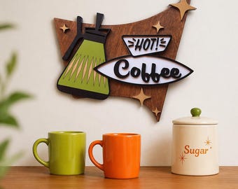 Mid Century Modern Hot Coffee Sign | 50's Diner Decor