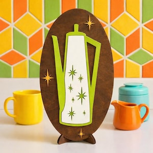 Custom 3D Atomic Coffee Pot Wood Wall Art | MCM Wall Art | Wood Décor | Shelf Sitter