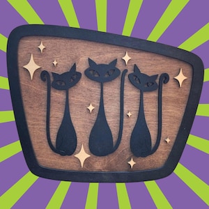 Mid-Century Modern Atomic Cat Wall Art | Retro 3 Mod Cats Decor | Wood Wall Hanging
