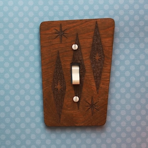 Atomic Light Switch Wall Plate | Mid Century Modern Diamond Engraved Light Cover | MCM Switch Plate