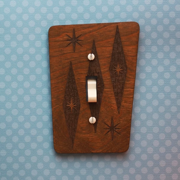 Atomic Light Switch Wall Plate | Mid Century Modern Diamond Engraved Light Cover | MCM Switch Plate