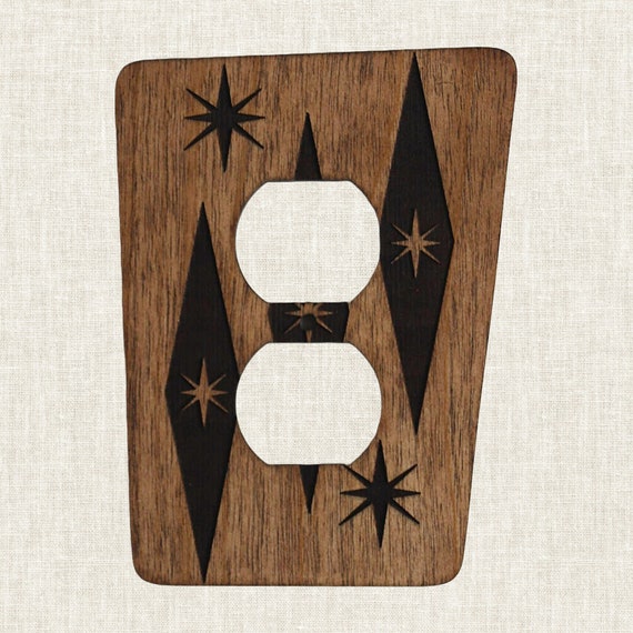 Atomic Outlet Wall Plate Mid Century Modern Diamond Engraved Outlet Cover MCM Wood Outlet Etsy