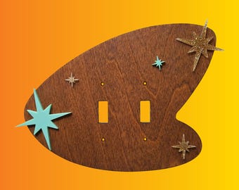 Mid-century Modern Boomerang Light Switch Wall Plate | Atomic Starbursts Switch Cover | Wood and Acrylic | MCM Wall Decor