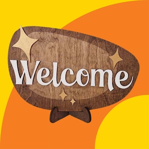 Mid-Century Welcome Sign | Retro Wood Sign | MCM Googie Atomic Art | Mid Century Modern Sign
