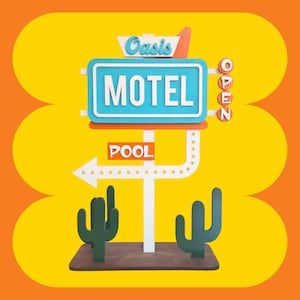Mid Century Modern Motel Sign | Retro Googie Shelf Sitter | Handmade Shelf Decor