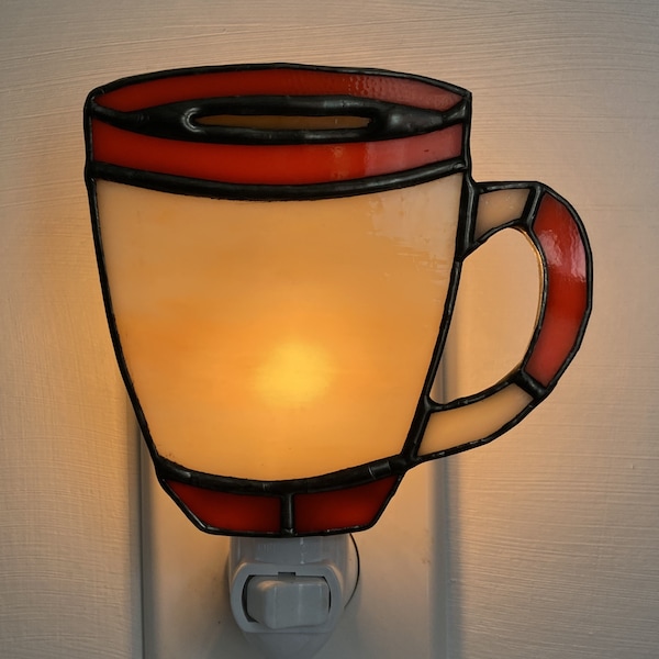 Stained glass coffee cup night light, a wonderful way to infuse your kitchen with the love of coffee