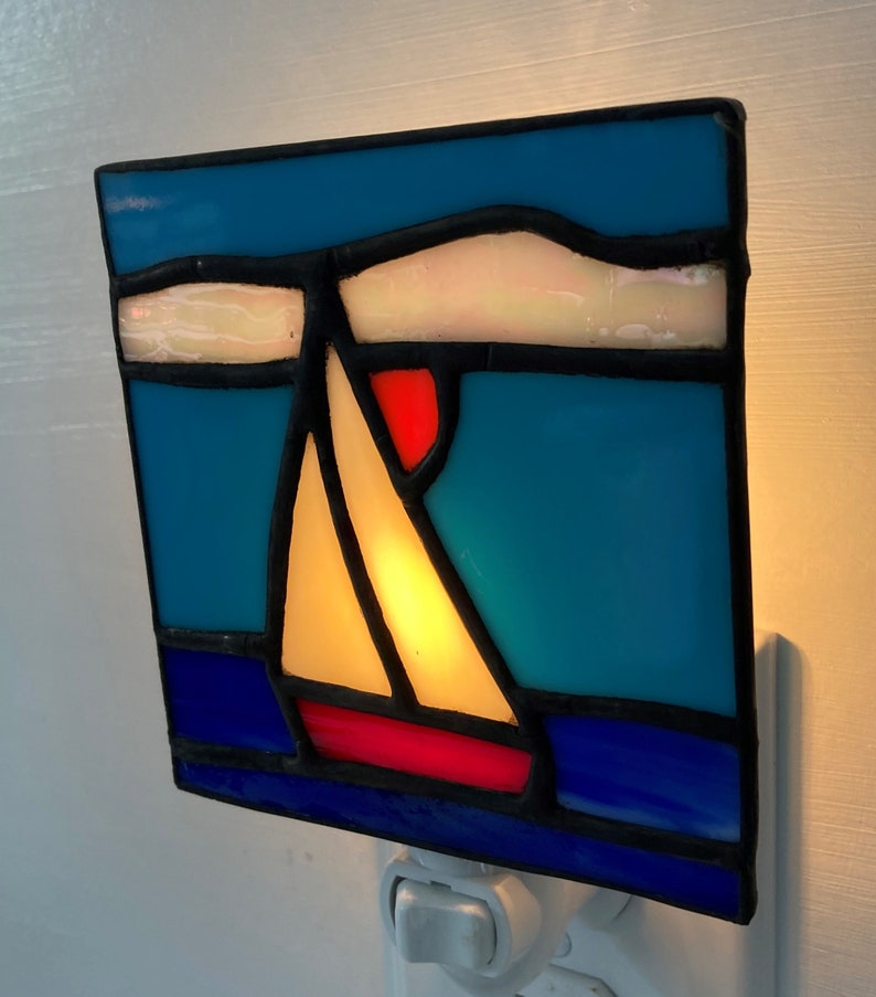Stained Glass Sail Boat on Lake Night Light Sensor Switch - Etsy