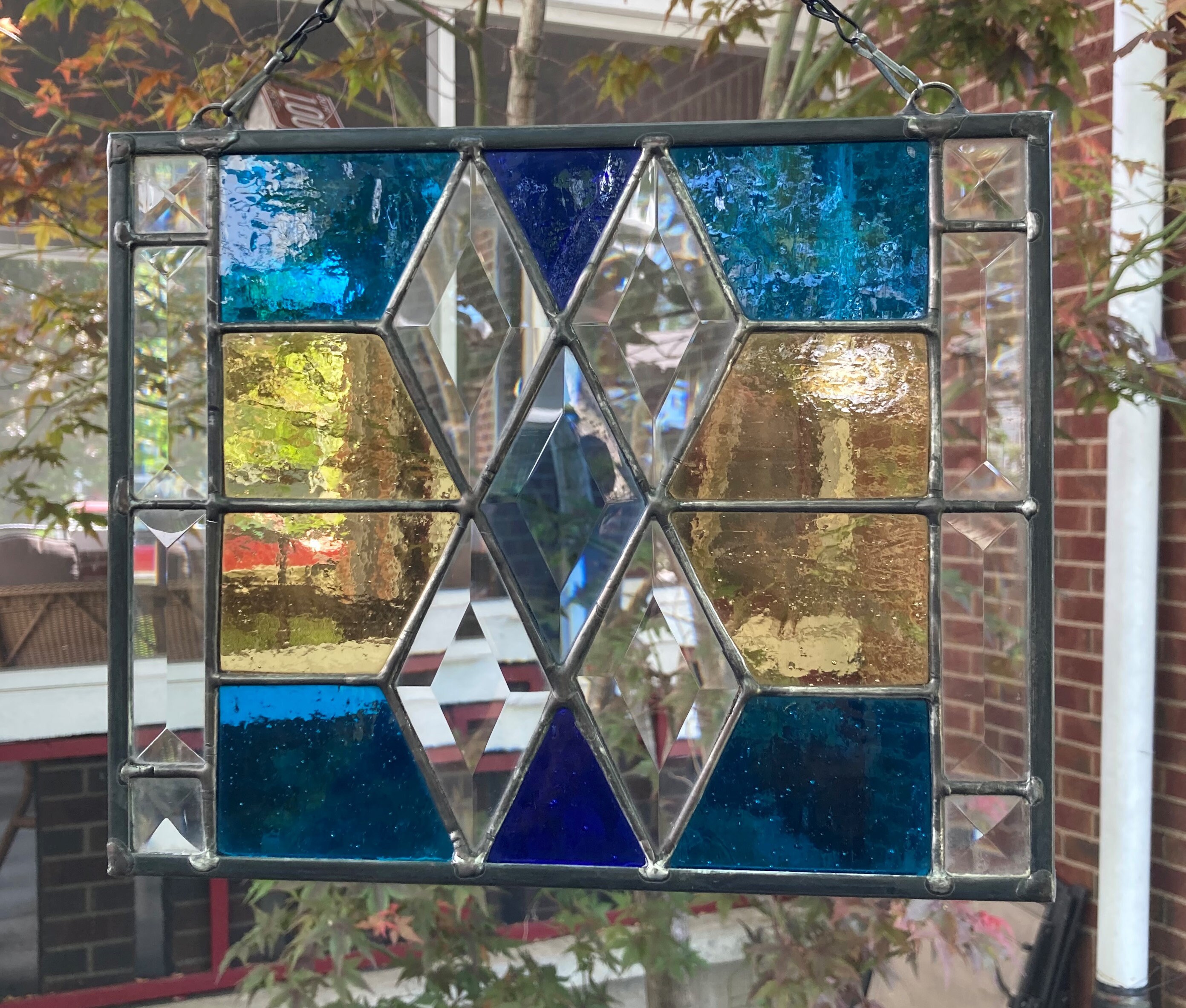 Stained Glass Rectangular Hanging Panel With Clear Border Etsy