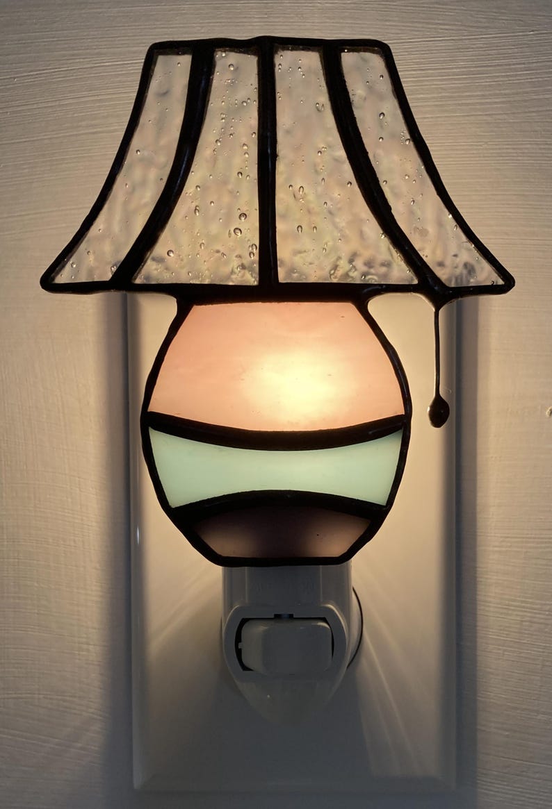 Stained Glass Lamp Night Light – Handmade Art Glass Shade Design. image 2