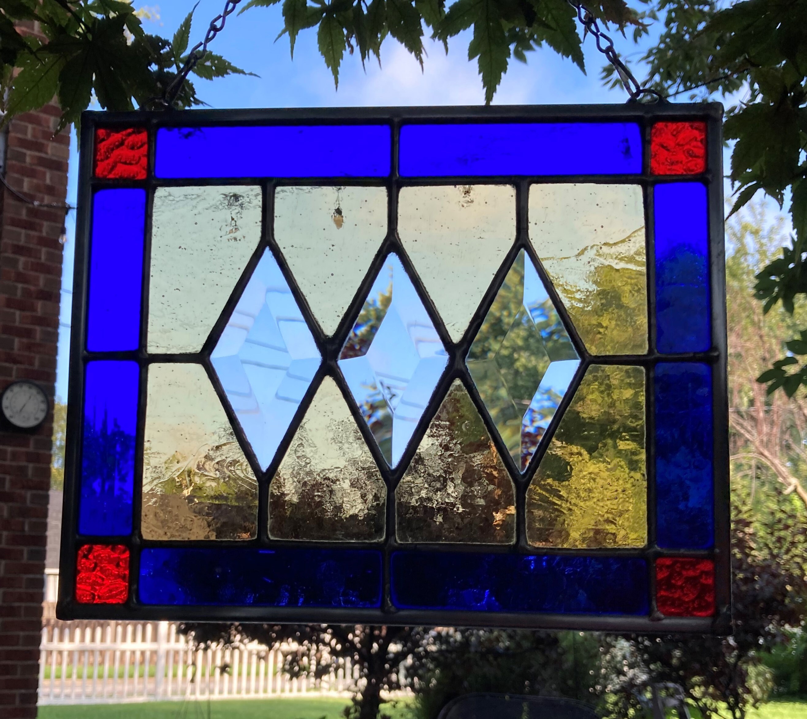 Stained Glass Rectangular Hanging Window Panel With Three Etsy