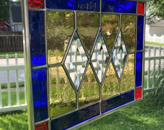 Stained Glass Rectangular Hanging Window Panel, Adds a Touch of Elegance and Color to Your Decor