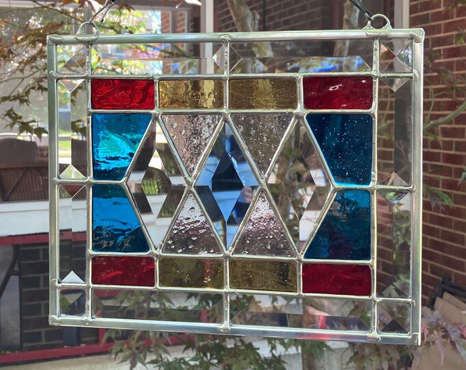 Stained Glass Rectangular Hanging Panel With Clear Border Etsy