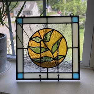 Stained Glass Leaf Panel – Handmade Nature Inspired Window Hanging.