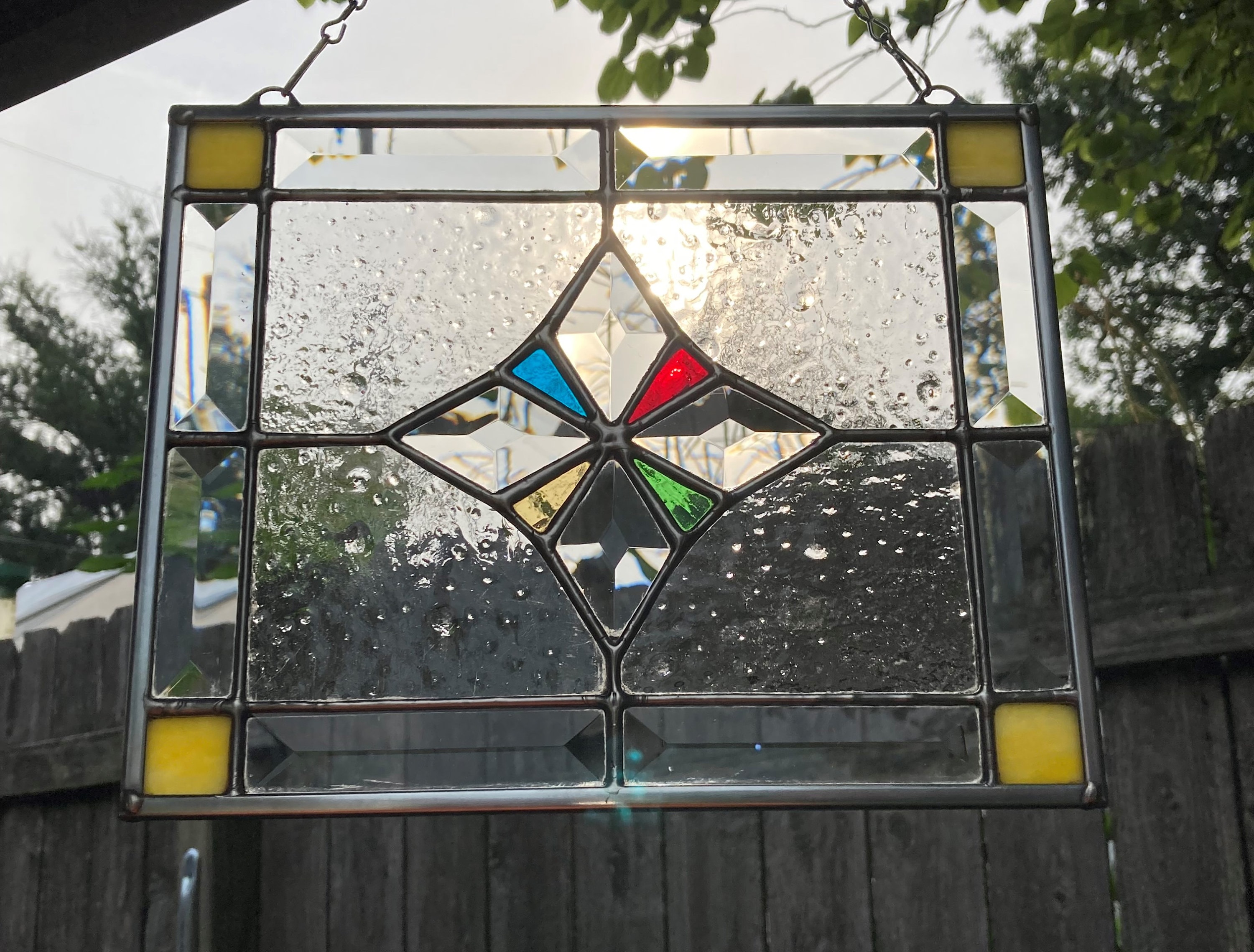 Stained Glass Rectangular Hanging Panel With Four Diamond Etsy