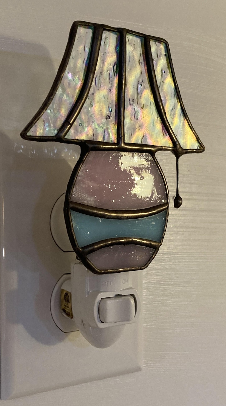Stained Glass Lamp Night Light – Handmade Art Glass Shade Design. image 5