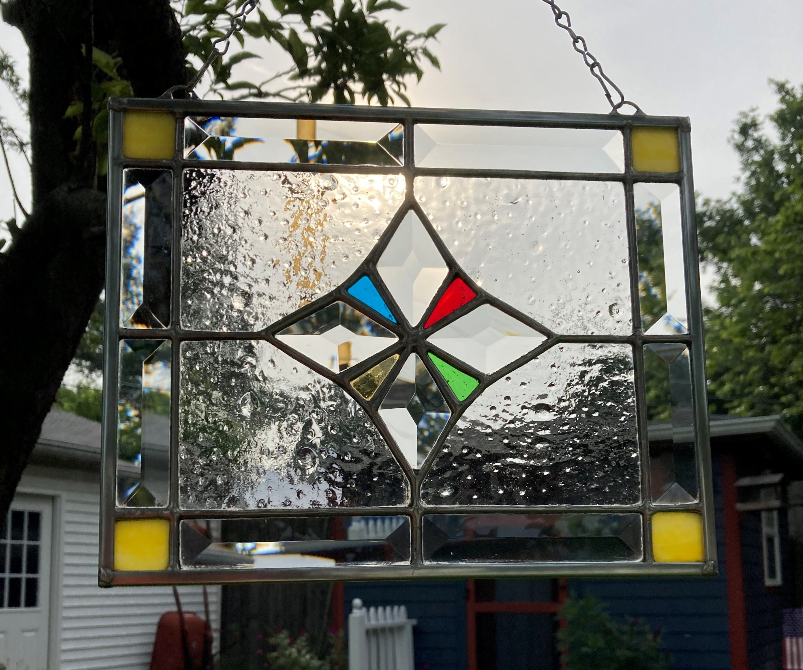Stained Glass Rectangular Hanging Panel With Four Diamond Etsy