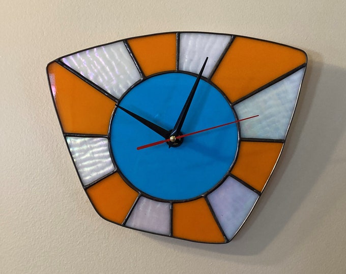 Stained Glass Wall Clock, Modern Midcentury , Minimalist Design
