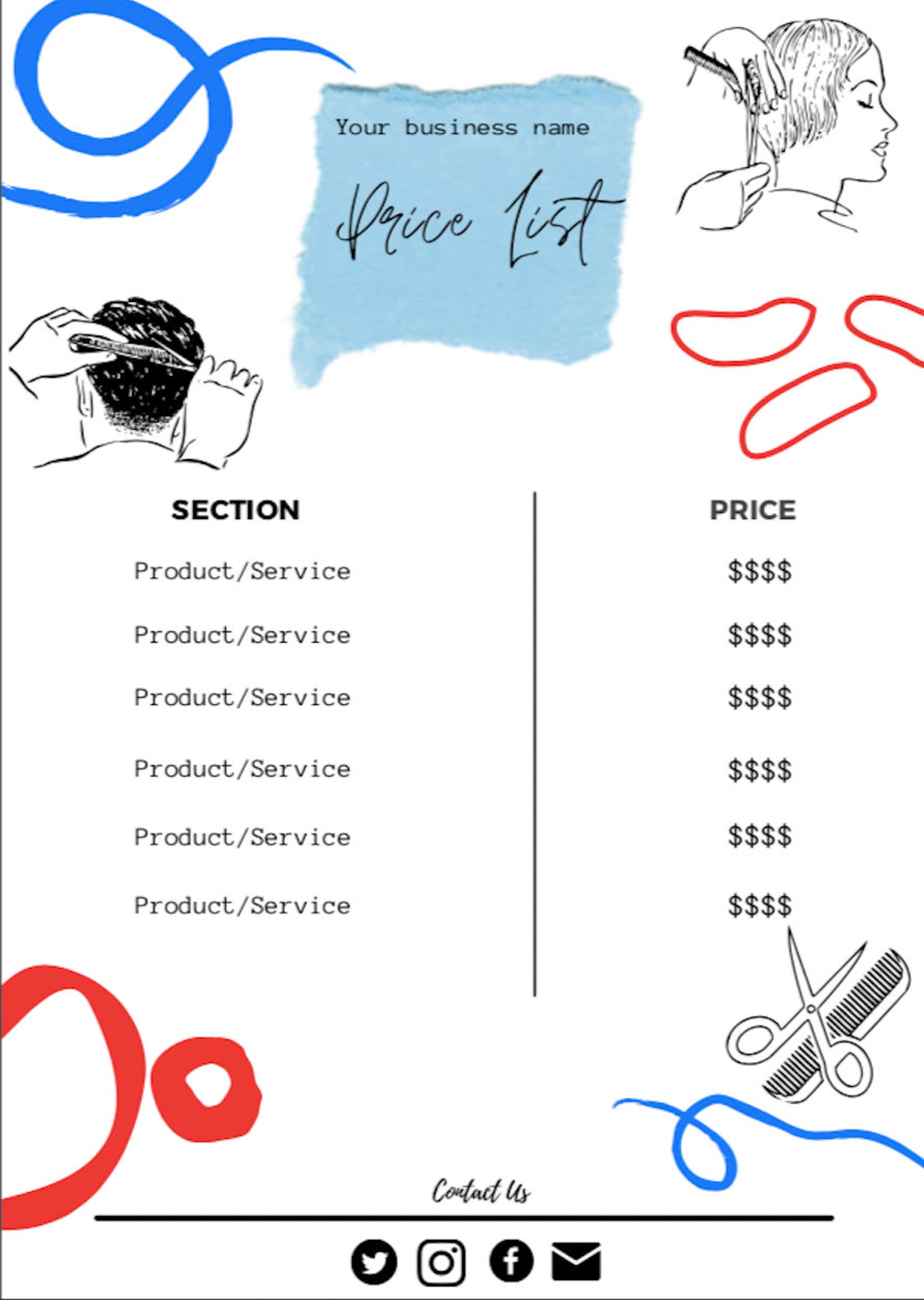 Simple Barber PRICE LIST Price Guide for barbers Hair Salon | Etsy