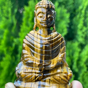 Statue de Bouddha en oeil de tigre | Bouddha de cristal | Cadeaux en cristal | Statue de Bouddha | Bouddha en pierres précieuses | Sculpture de Bouddha | Bouddha en pierre | Cadeau de Thanksgiving