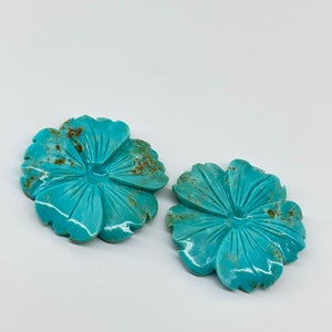 Turquoise Gemstone Flower Carving |  Arizona Turquoise Hand Carved | Carved Gemstone For Jewelry Making |Natural Turquoise Hand-Made Carving