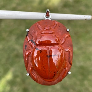 Red Jasper Scarab Carving Pendant - Hand-Carved Scarab Carving Pendant - Scarab Beetle Pendant - Red Jasper Scarab Pendant - Crystal Gifts