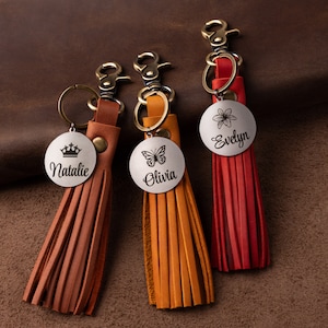 Leather Tassel Keychain for Bag, Handbag, Purse, Tassel Key Charm Holder, Retirement Gift for Women